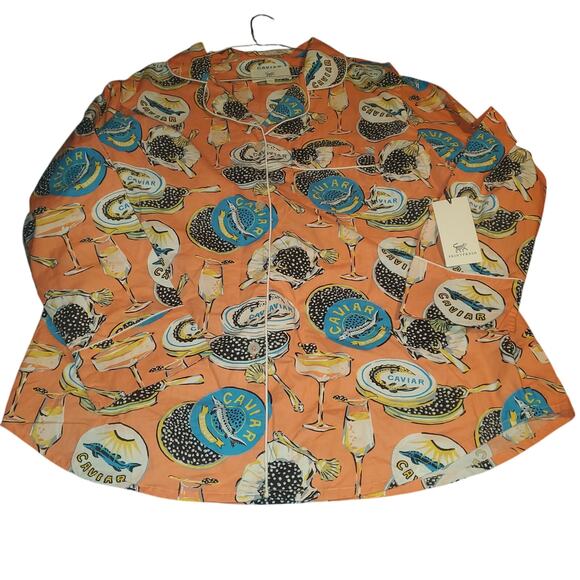 NEW PrintFresh Size L Champagne & Caviar PJ Top NWOT Pants Set Cotton Salmon - Picture 3 of 14